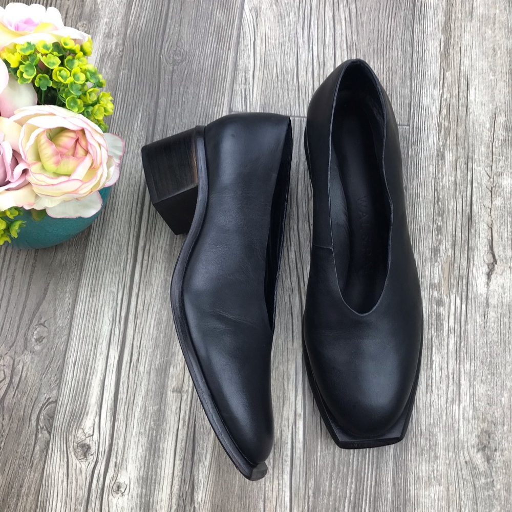 Wal & Pai Black Leather Wade Square Toe Heel